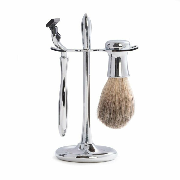 Bey Berk International Bey-Berk International  Mach3 Razor & Pure Badger Brush on Chrome Stand, Silver BB09